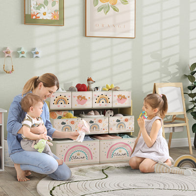 AIYAPLAY 3-Tier Kids Storage Unit with 9 Non-Woven Fabric Boxes for Toys, Books, for Bedroom, Nursery, Yellow 