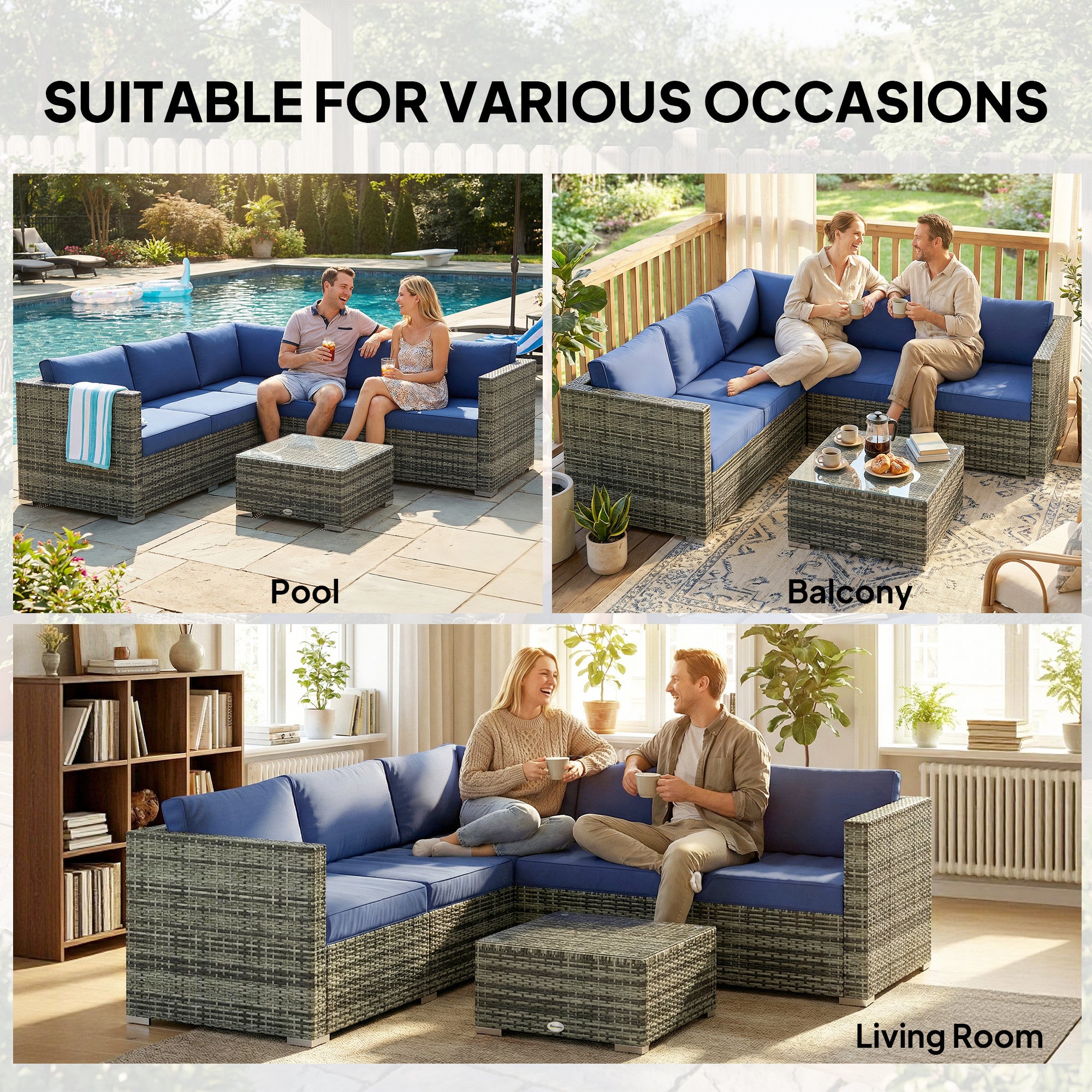 Outsunny Four-Piece Rattan Sofa Set - Blue 