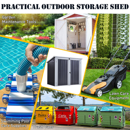 Outsunny 3.2 x 5.1ft Corrugated Steel Two-Bin Storage Shelter - Black 