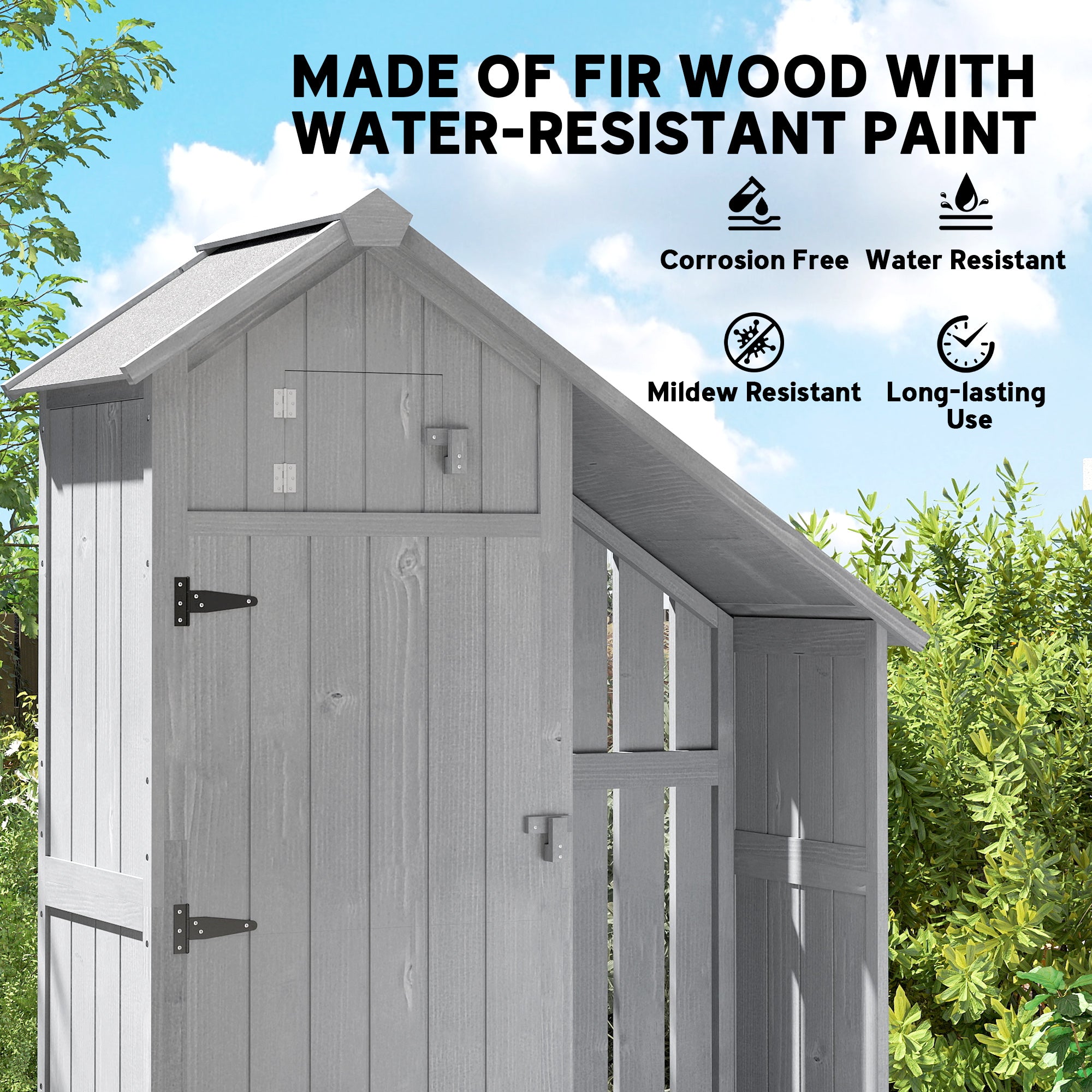 Outsunny Garden Outdoor Storage Shed 3 Shelves Tilt Roof w/ Firewood Rack Log Carrier, 129L x 51.5W x 180H cm 