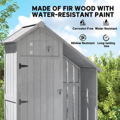 Outsunny Garden Outdoor Storage Shed 3 Shelves Tilt Roof w/ Firewood Rack Log Carrier, 129L x 51.5W x 180H cm 
