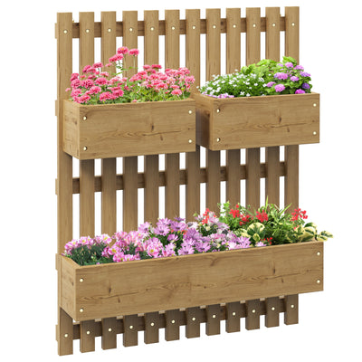 Outsunny Wall-mounted Wooden Garden Planters with Trellis, Drainage Holes and 3 Planter Boxes for Patio, Carbonised 