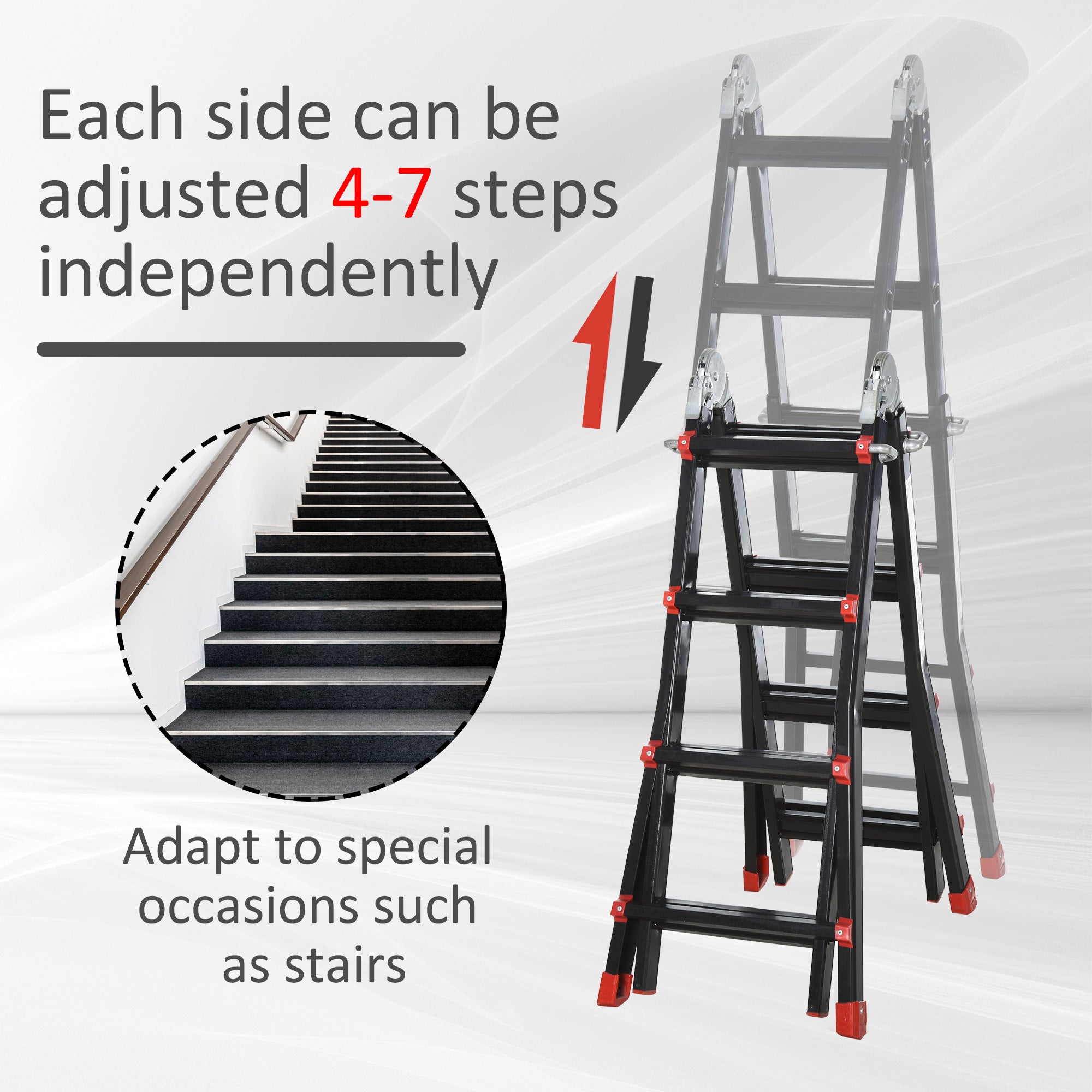 HOMCOM 4M Aluminium Duo Ladder Telescopic Herringbone Changeable Multi-Purpose w/ Non-Slip Steps Climbing DIY Platform Portable Workshop House Garden 