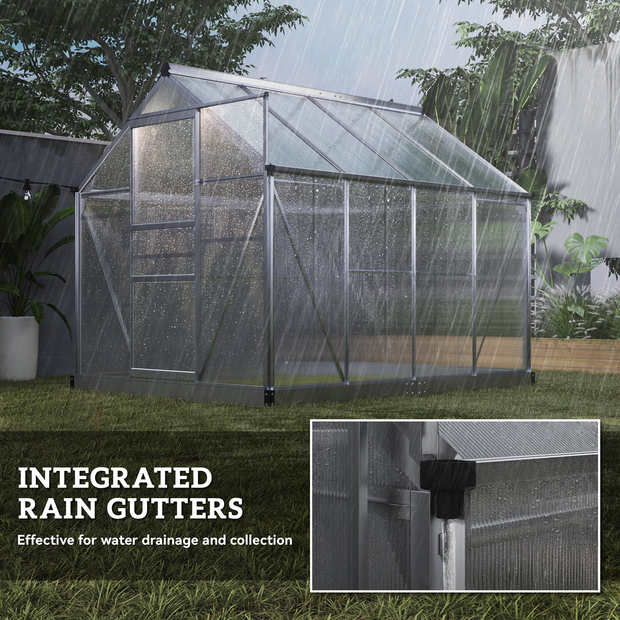 Outsunny 6 x 8ft Walk-In Greenhouse, with Sliding Door - Clear 