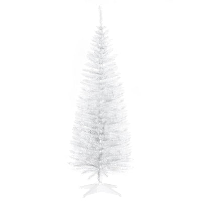HOMCOM 5ft Unlit Artificial Christmas Tree, Pencil Slim Xmas Tree with Solid Stand and Realistic Branches, White 