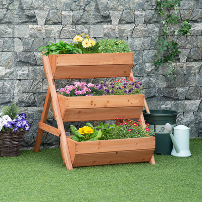Outsunny 3 Tier Raised Garden Bed Wooden Elevated Planter Box Kit, 66L for Flower, Vegetable, Herb, 65x75x78cm, Brown 