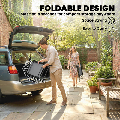 Outsunny Folding Garden Chairs Set of 2, Foldable Garden Dining Chairs with High Back, Armrests, Texteline Seat, Light Grey 
