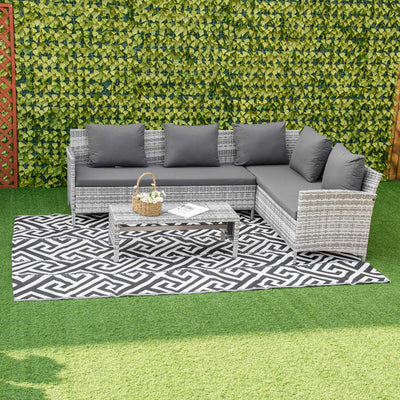 Outsunny 182 x 274 cm(6x9ft) Outdoor Rug Reversible Mat Plastic Straw Rug Portable RV Camping Mat for Garden Deck Picnic Indoor, Black & White 
