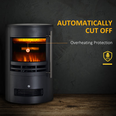 HOMCOM 1000W/2000W Freestanding Electric Fireplace, Indoor Heater Fire Stove with Log Burner Effect Flame, Thermostat Control 