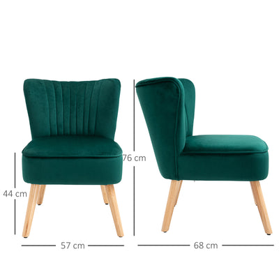 HOMCOM Velvet Accent Chair Occasional Tub Seat Padding Curved Back with Wood Frame Legs Home Furniture Set of 2 Green 