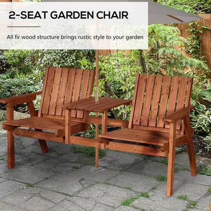 Outsunny 2-Seater Fir Wood Bench w/ Centre Table 