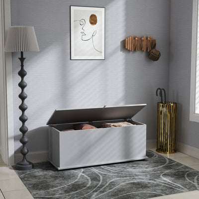 HOMCOM 113L Storage Chest, Storage Box with Flip-Top Lid and 2 Safety Hinges, Storage Trunk for Living Room, Entryway, 100 x 40 x 40 cm, Grey 