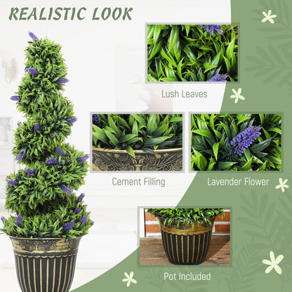 HOMCOM Set of 2 Decorative Artificial Plants, Boxwood Spiral Topiary Tree with Lavender and Pot, Fake Plants for Home Indoor Outdoor Decor, 90cm