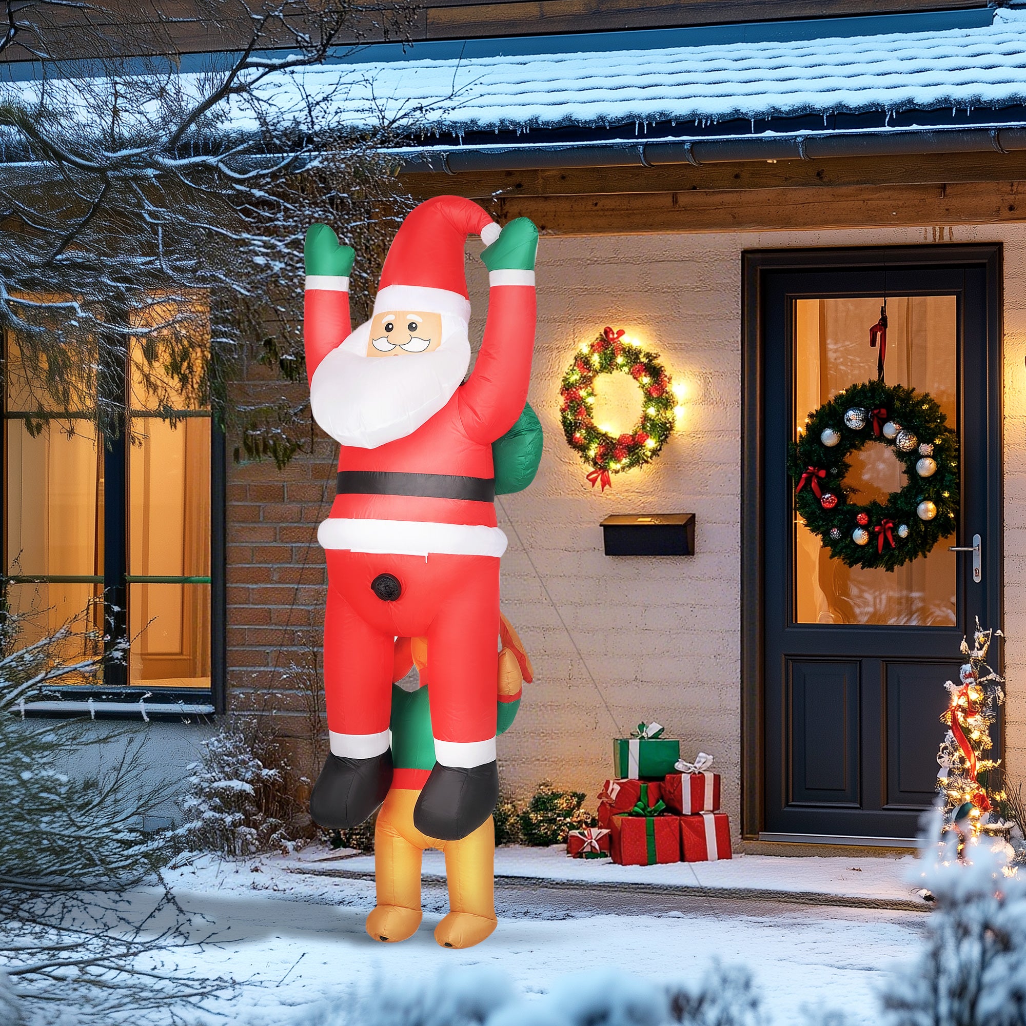Outsunny 7FT Hanging Christmas Inflatable Santa with Dog, Christmas Blow Up Decoration with Built-in LED Lights for Garden, Indoor Outdoor Home Decor 