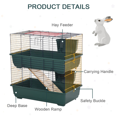 PawHut Indoor Rabbit Guinea Pig Cage Small Animal Cage Two Storey 80 x 44 x 82 cm 