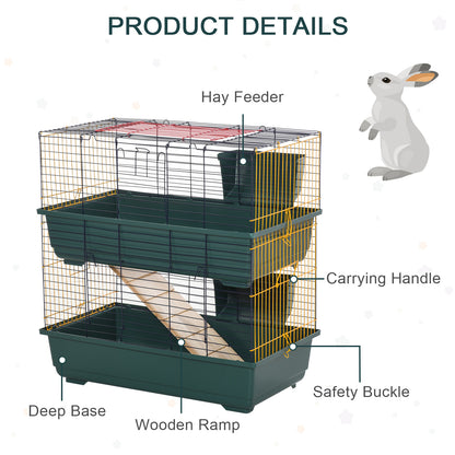PawHut Indoor Rabbit Guinea Pig Cage Small Animal Cage Two Storey 80 x 44 x 82 cm 