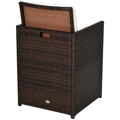 Outsunny 2 Seater Rattan Cube Garden Furniture Set, Rattan Dining Set with Cushions, Outdoor Dining Table and Chairs with 2 Armchairs, 2 Stools, Rectangular Glass Top Table for Patio, Balcony, Brown 