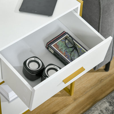 HOMCOM Bedside Table Set of 2, Modern Side Tables with Drawer and Shelf, Nightstands for Bedroom, White 