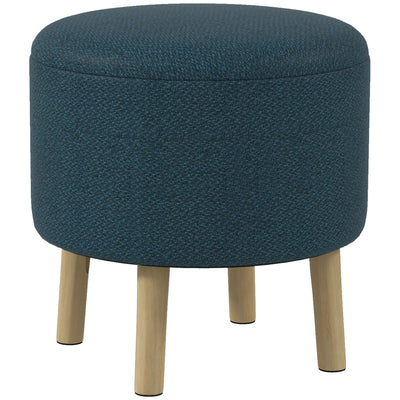 HOMCOM Round Linen-Look Storage Ottoman - Blue 
