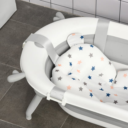 HOMCOM Foldable Baby Bathtub Set, Collapsible Bath Tub with Thermostatic Water Plug, Non-Slip Support, Cushion Pad, Drain Plugs, for Newborn to 3 Years - Offwhite 