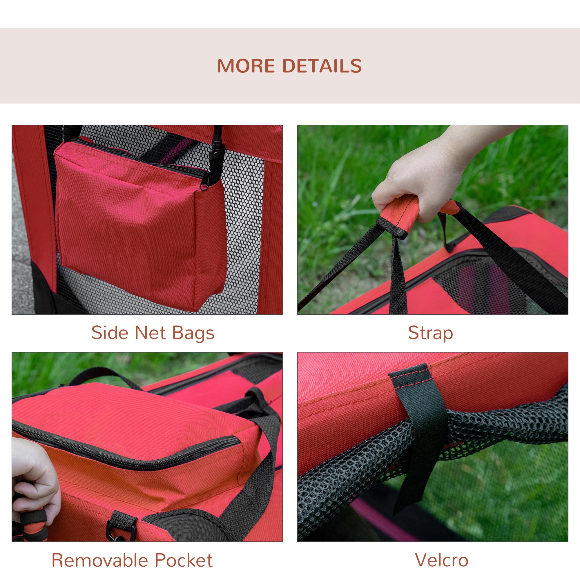 PawHut Foldable Pet Carrier for Small and Miniature Dogs, Portable Cat Carrier Soft Side Pet Travel Crate with Removable Mat, Storage Bags, Breathable Mesh Window 60 x 42 x 42cm - Red 