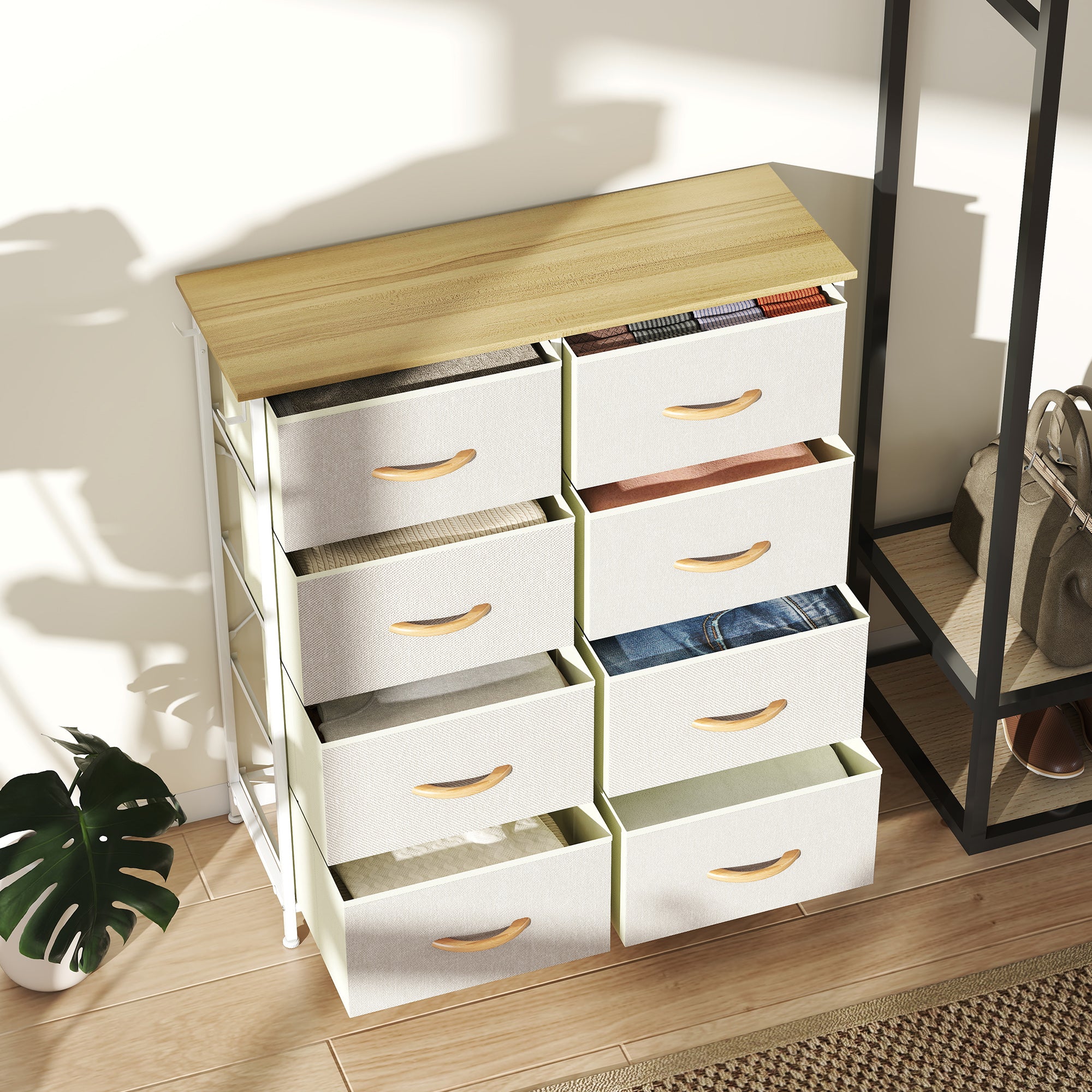 HOMCOM Chest of Eight Fabric Drawers - Beige