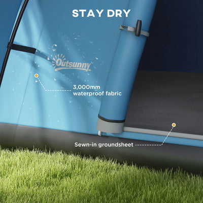 Outsunny 3000mm Waterproof Camping Tent for 5-6 Man, Family Tent with Porch and Sewn in Groundsheet, Portable with Bag, Blue 