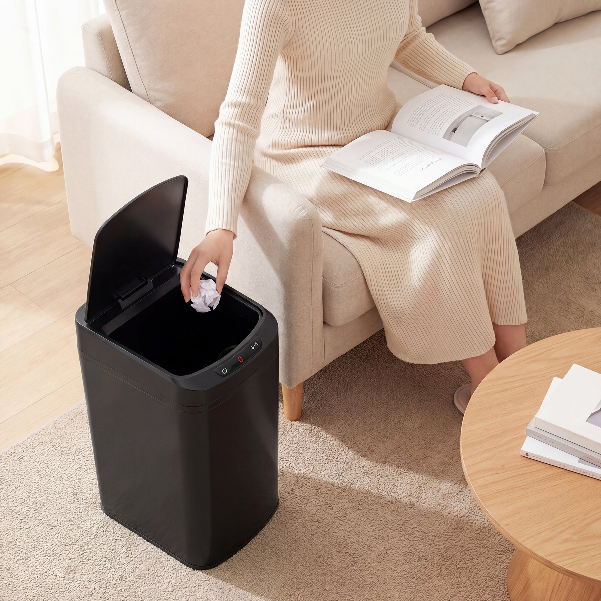 HOMCOM 12L Sensor Bin, Automatic Touchless Motion Sensor Kitchen Bin with Fingerprint Resistant Stainless Steel, Black 