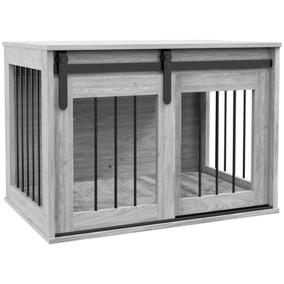 PawHut 80cm Dog Crate Furniture with Removable Cushion for Large Dogs- Grey 