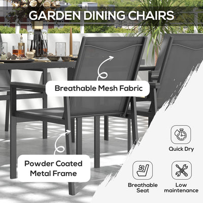 Outsunny Seven-Piece Metal Dining Set, with Glass-Top Table - Grey 