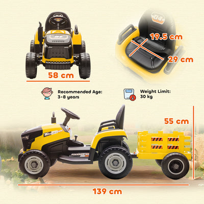 AIYAPLAY 12V Ride on Tractor and Trailer with Remote Control, Music, Shifter, Start-Up Sound, for Kids Ages 3-8 Years, Yellow 