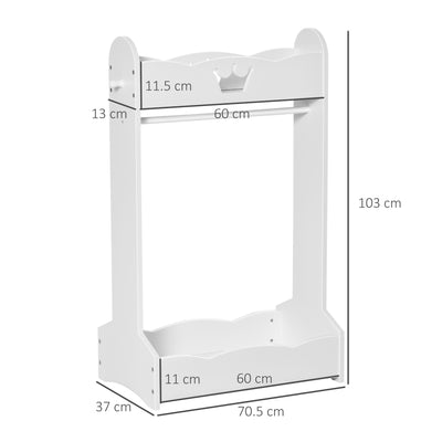 HOMCOM Kids Clothes Rail Wooden Hanging Rack with Storage Shelves Children Garment Freestanding Wardrobe for 3-8 Years Toddler, White 