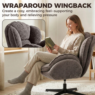 HOMCOM Modern Wingback Accent Chair, Velvet Armchair with Four-Star Base, S-Springs, Swivel, Grey 
