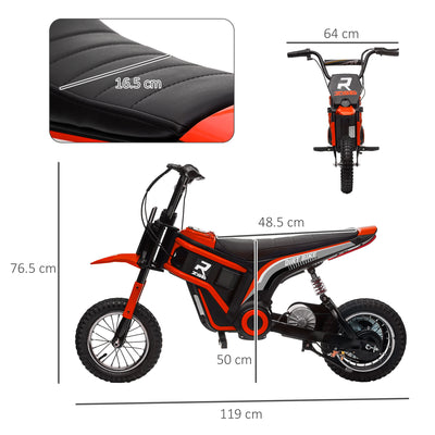HOMCOM 24V Electric Motorbike with Twist Grip Throttle, Music, Horn, 12" Pneumatic Tyres, 16km/h Max Speed - Red 
