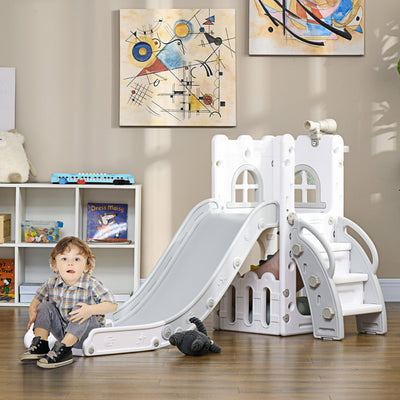 AIYAPLAY 4 in 1 Toddler Slide with Basketball Hoop, Climber, Telescope, Storage Basket, for Ages 1-3 Years, Grey 