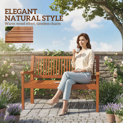 Outsunny Garden Bench 2 Seater, Wooden Outdoor Bench with Waterproof Cover, Garden Seat with Ergonomic Backrest 