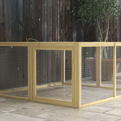 PawHut Wooden Folding Rabbit Hutch, for 2-3 Rabbits - Natural Wood 