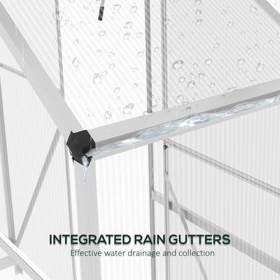 Outsunny 6 x 2.5ft Polycarbonate Greenhouse Walk-In Green House with Rain Gutter, Sliding Door, Window, Foundation, Silver 