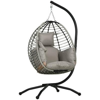 Outsunny Single Rattan Hanging Egg Chair, with Seat Cushion - Grey 