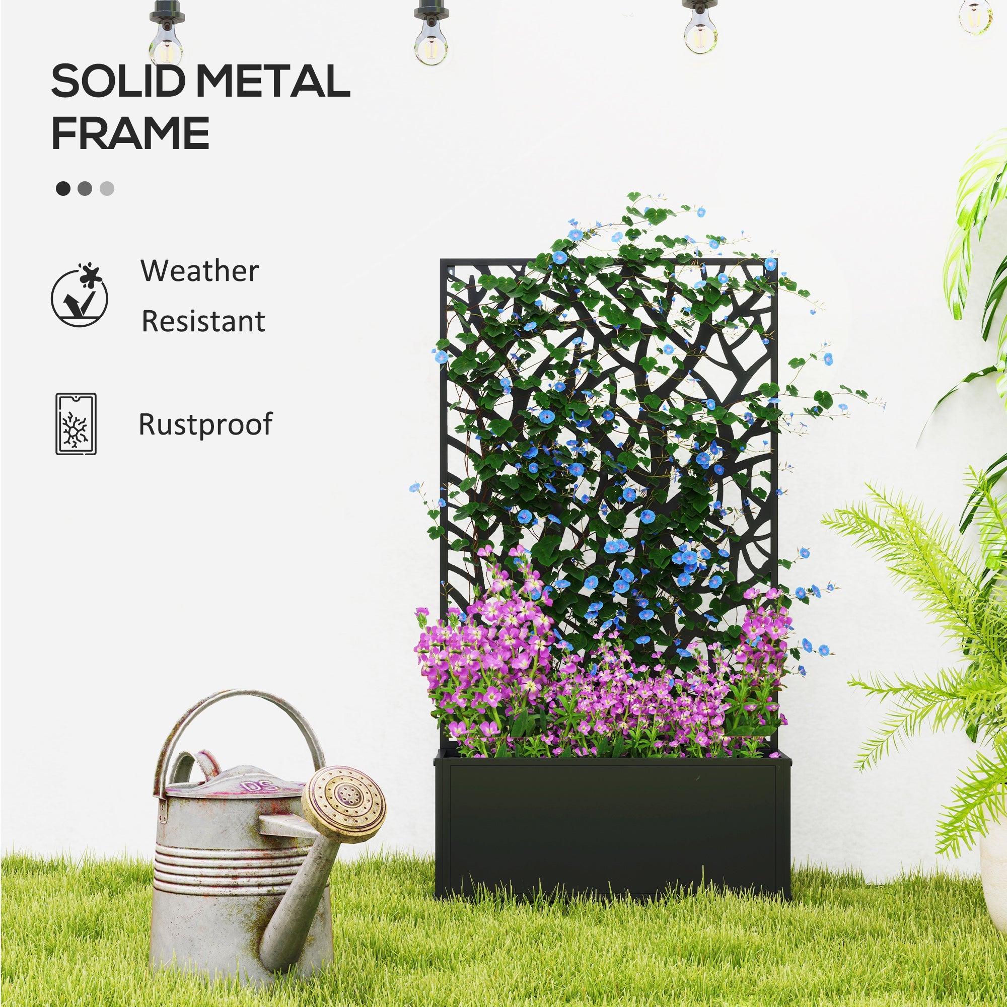 Outsunny Outdoor Metal Planter, with Back Trellis - Black 