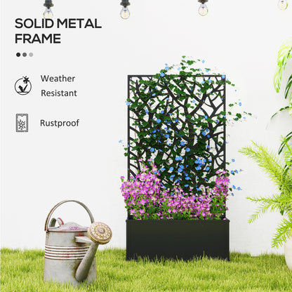 Outsunny Outdoor Metal Planter, with Back Trellis - Black 