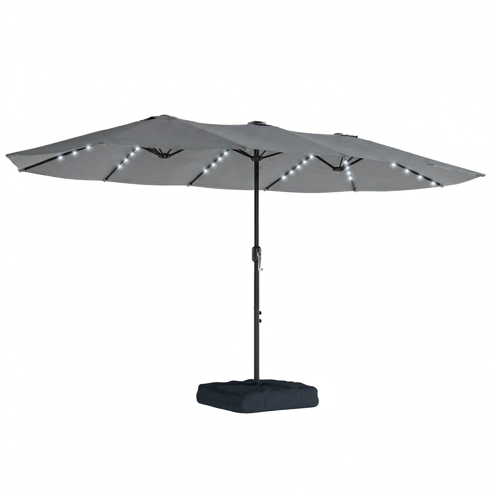 Outsunny Patio Umbrella Double-Sided Outdoor Umbrella with Solar Lights Base, Grey 
