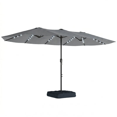 Outsunny Patio Umbrella Double-Sided Outdoor Umbrella with Solar Lights Base, Grey 