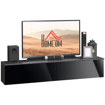 HOMCOM 160cm High Gloss Floating TV Unit Stand for TVs up to 70", Wall Mounted TV Cabinet with Storage Cupboards, Grey and Black 