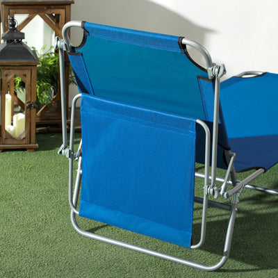Outsunny Outdoor Foldable Sun Lounger Set of 2, 4 Level Adjustable Backrest Reclining Sun Lounger Chair with Angle Adjust Sun Shade Awning for Beach, Garden, Patio, Blue 