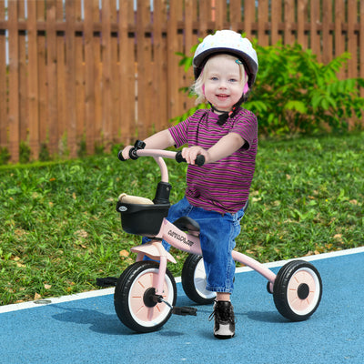 AIYAPLAY Kids Trike, Tricycle, with Adjustable Seat, Basket, Bell, for Ages 2-5 Years - Pink 