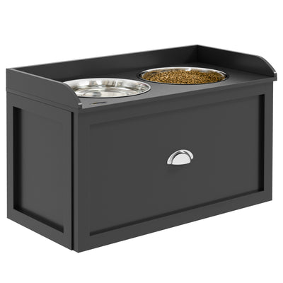 PawHut Stainless Steel Raised Dog Bowls, with 21L Storage Drawer for Large Dogs and Cats - Black 