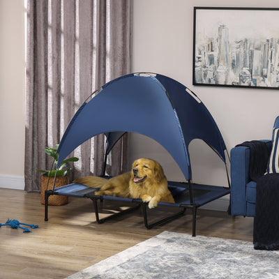 PawHut Raised Dog Bed Waterproof Elevated Pet Cot with Breathable Mesh UV Protection Canopy Blue, for XL Dogs, 122 x 92 x 108cm 