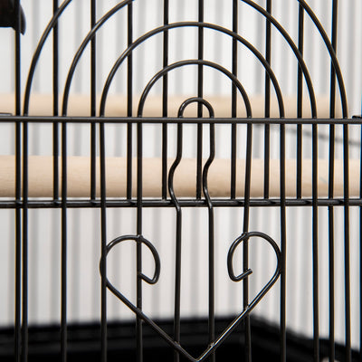 PawHut Metal Bird Cage with Plastic Swing Perch Food Container Tray Handle for Finch Canary Budgie 43.5 x 33 x 63 cm, Black 