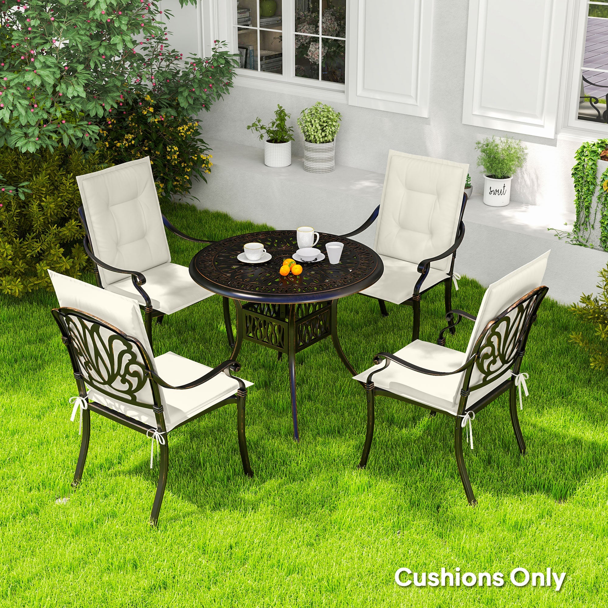 Outsunny Set of Four Padded Garden Seat Cushions - White 